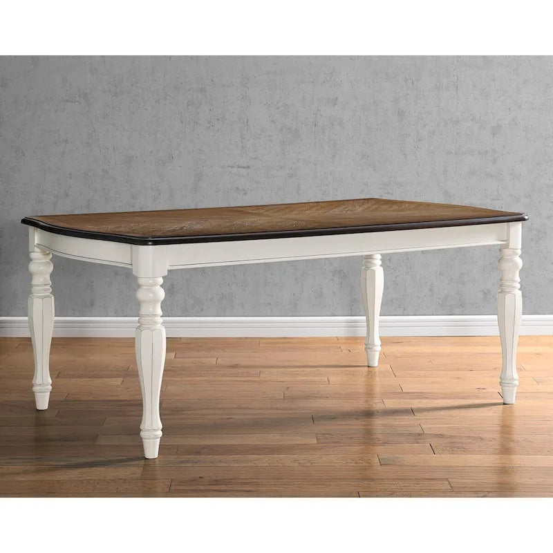 Roundhill Furniture Belleza French Country Dining Table, Antique White and Weathered Oak Finish 3