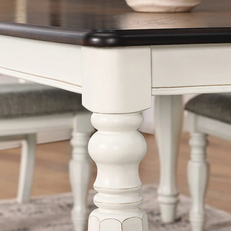 Roundhill Furniture Belleza French Country Dining Table, Antique White and Weathered Oak Finish 7