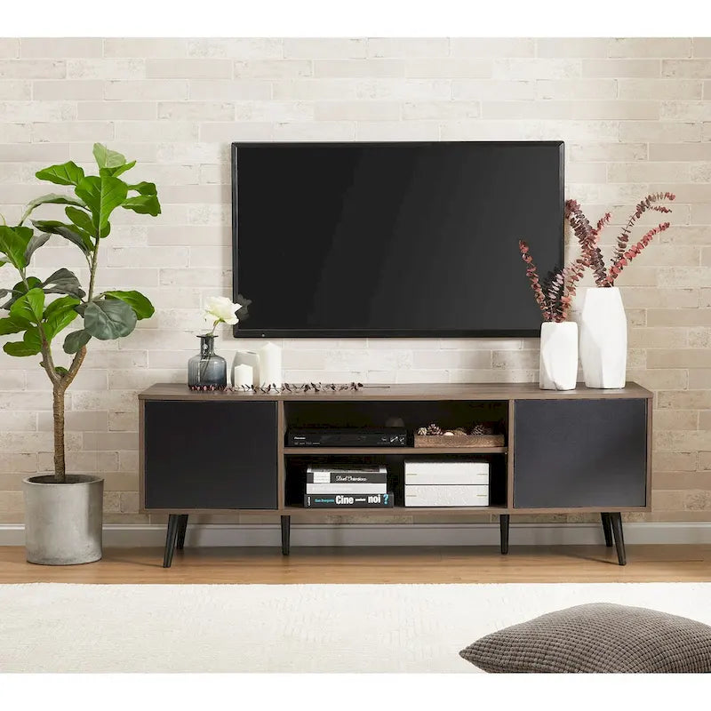 WAMPAT Mid Century Modern TV Stand 61.6 inch Black & Grey 3