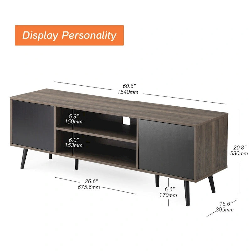 WAMPAT Mid Century Modern TV Stand 61.6 inch Black & Grey 4