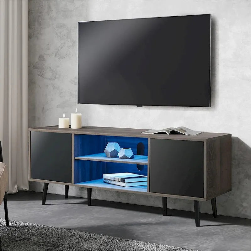 WAMPAT Mid Century Modern TV Stand 61.6 inch Black & Grey 9