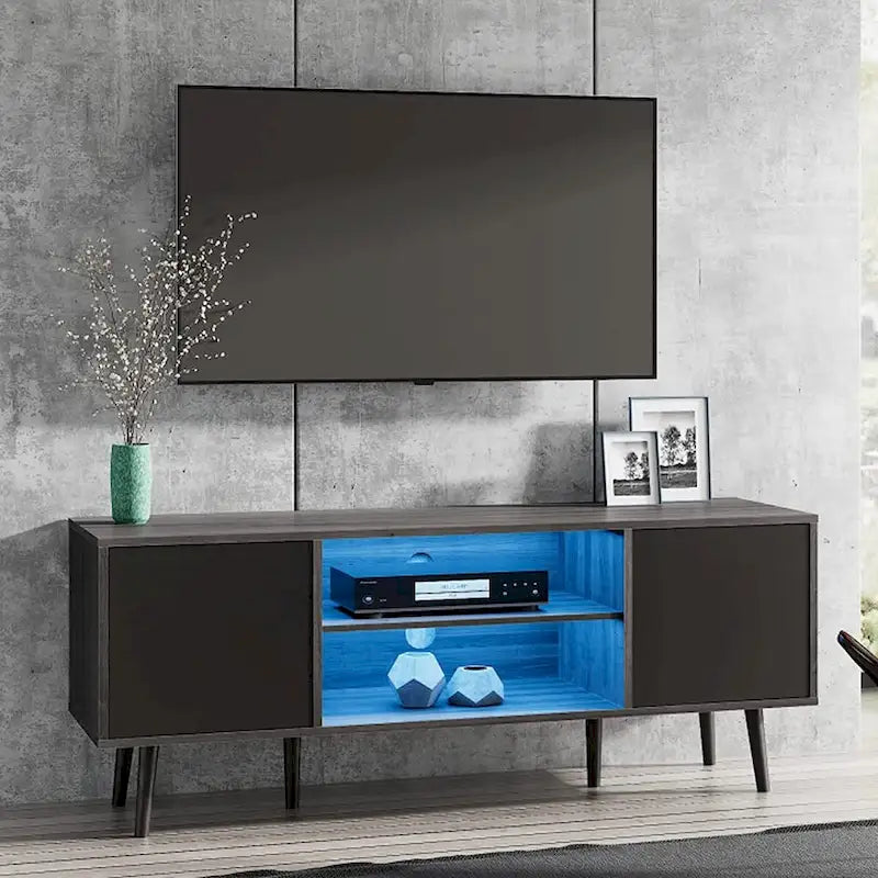 WAMPAT Mid Century Modern TV Stand 61.6 inch Black & Grey 10