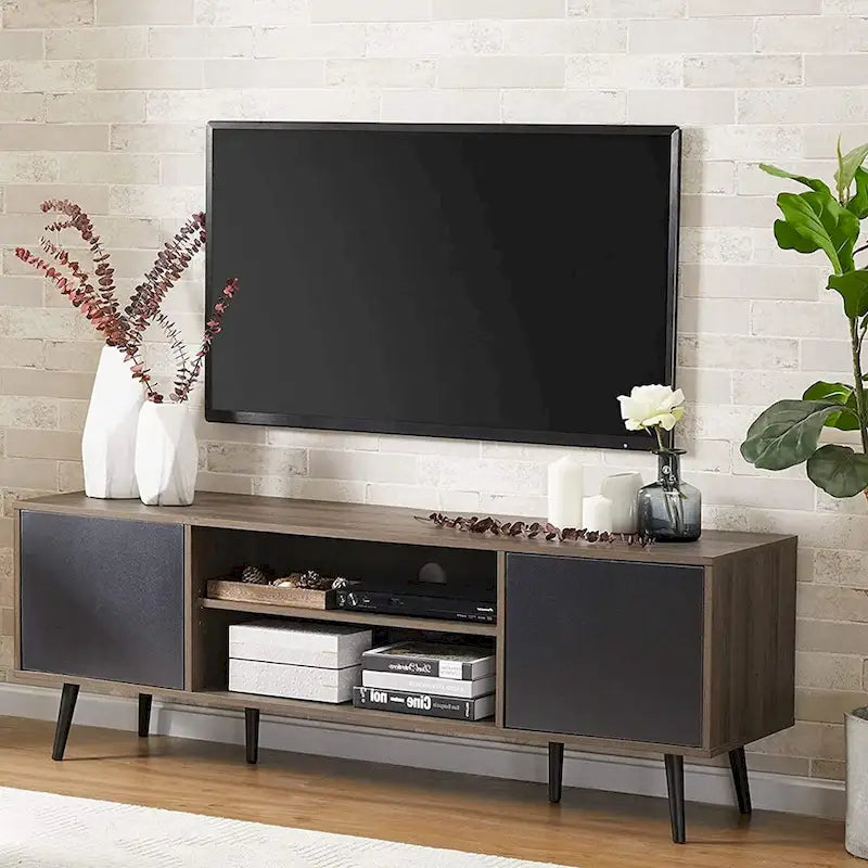 WAMPAT Mid Century Modern TV Stand 61.6 inch Black & Grey 11