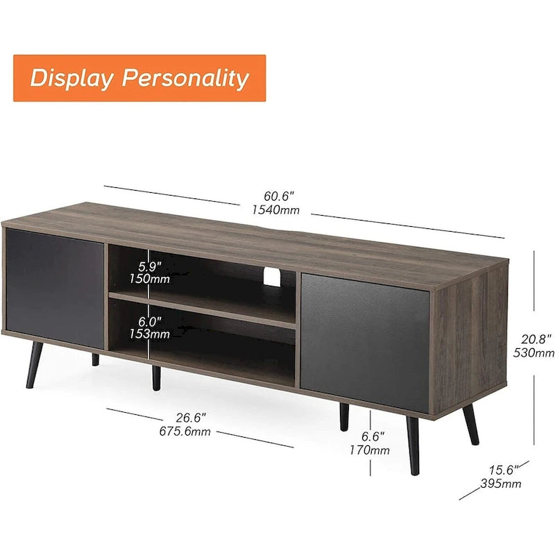 WAMPAT Mid Century Modern TV Stand 61.6 inch Black & Grey 15