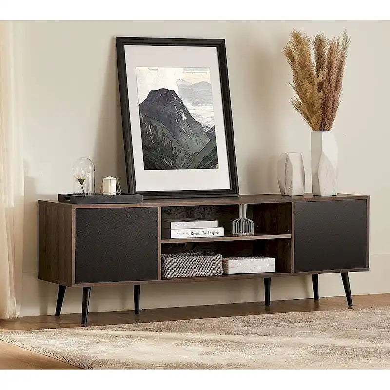 WAMPAT Mid Century Modern TV Stand 61.6 inch Black & Grey 16