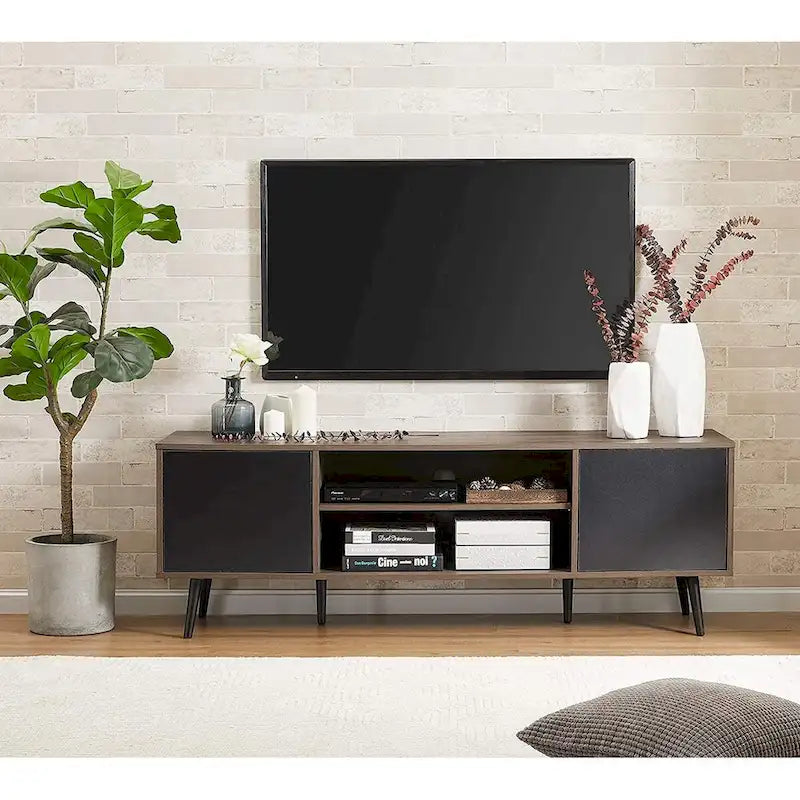 WAMPAT Mid Century Modern TV Stand 61.6 inch Black & Grey 17