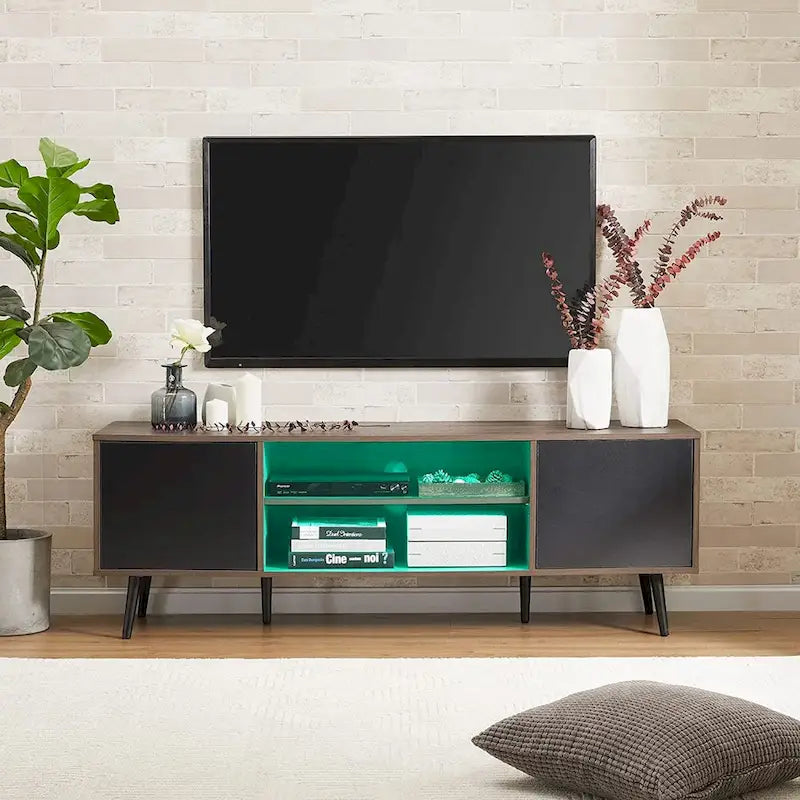 WAMPAT Mid Century Modern TV Stand 61.6 inch Black & Grey 18