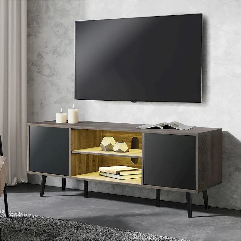 WAMPAT Mid Century Modern TV Stand 61.6 inch Black & Grey 21