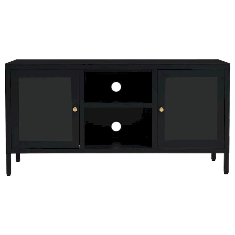 vidaXL TV Cabinet Black 41.3x13.7x20.4 Steel and Glass - 41.3 x 13.7 x 20.4 - 41.3 x 13.7 x 20.4 5