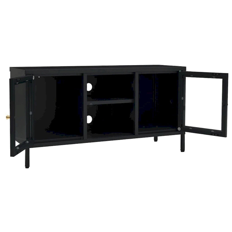 vidaXL TV Cabinet Black 41.3x13.7x20.4 Steel and Glass - 41.3 x 13.7 x 20.4 - 41.3 x 13.7 x 20.4 8