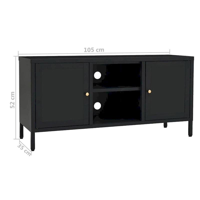 vidaXL TV Cabinet Black 41.3x13.7x20.4 Steel and Glass - 41.3 x 13.7 x 20.4 - 41.3 x 13.7 x 20.4 10