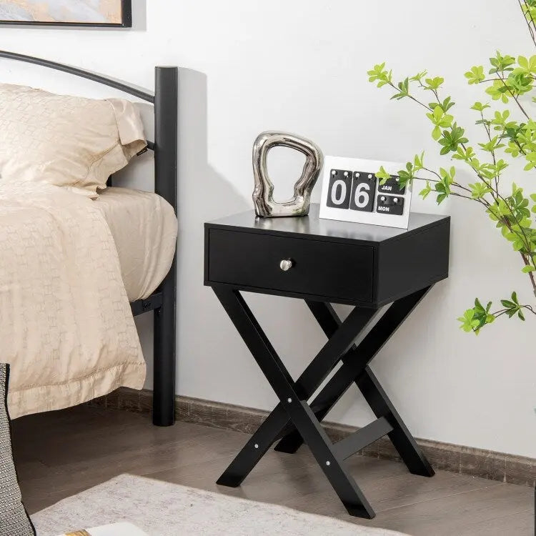 X Shaped Structure Side Nightstand with Drawer 2