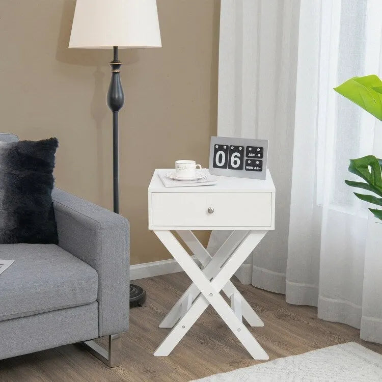 X Shaped Structure Side Nightstand with Drawer 3