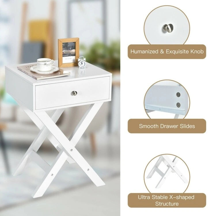 X Shaped Structure Side Nightstand with Drawer 4