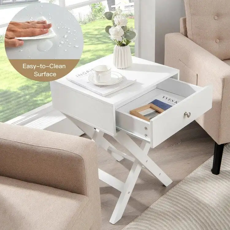 X Shaped Structure Side Nightstand with Drawer 5