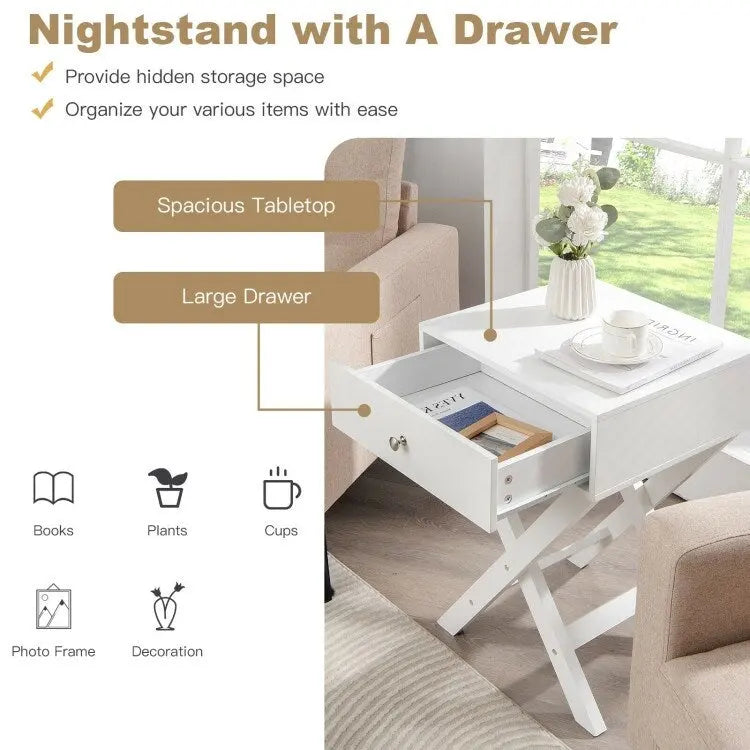X Shaped Structure Side Nightstand with Drawer 6
