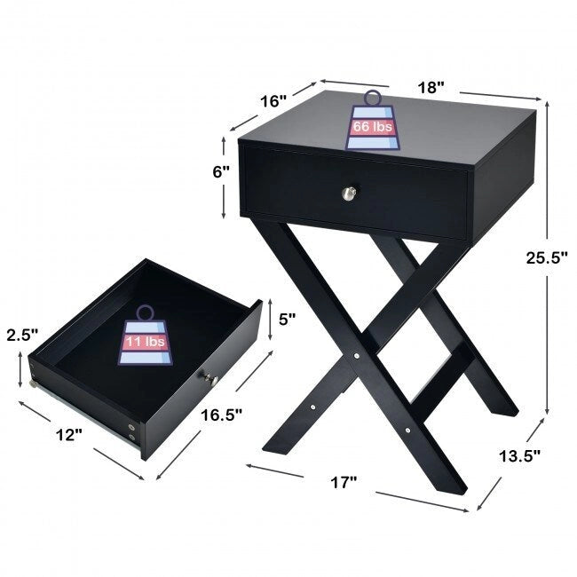X Shaped Structure Side Nightstand with Drawer 7