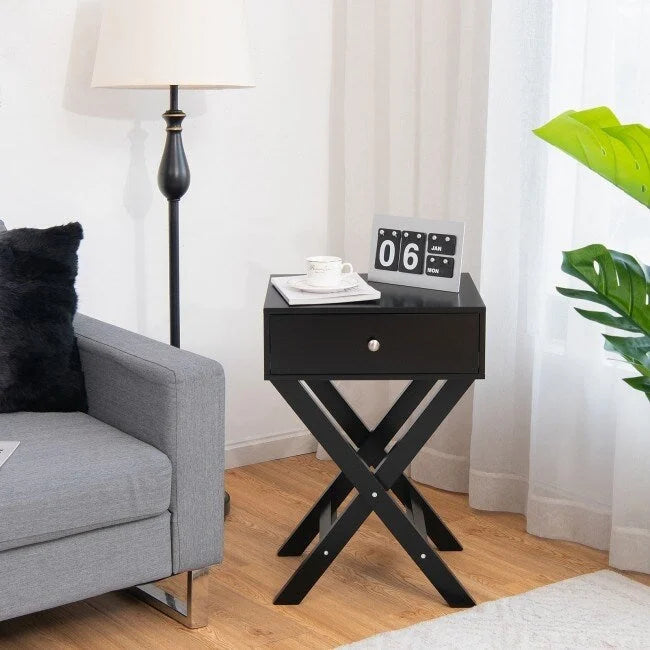 X Shaped Structure Side Nightstand with Drawer 11