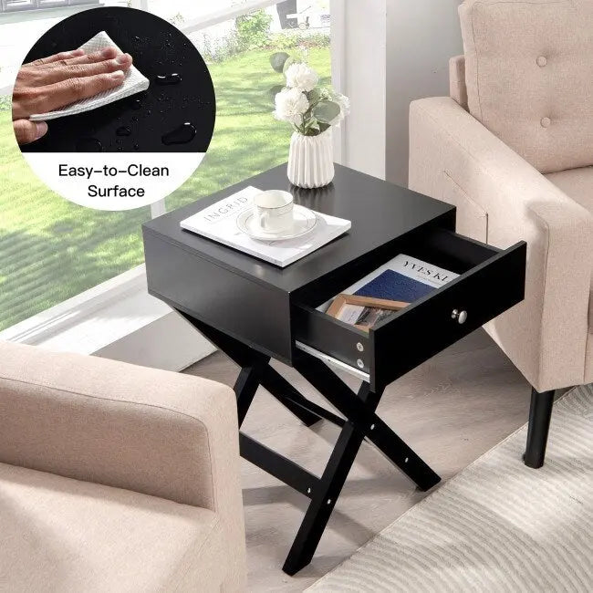 X Shaped Structure Side Nightstand with Drawer 12