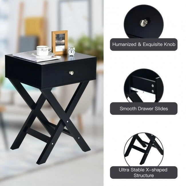X Shaped Structure Side Nightstand with Drawer 13