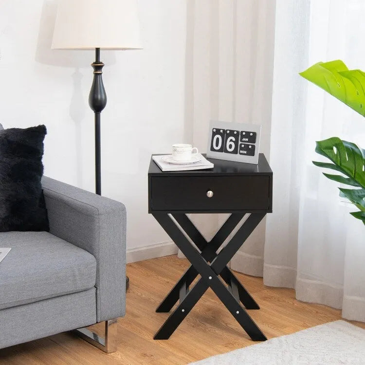 X Shaped Structure Side Nightstand with Drawer 14