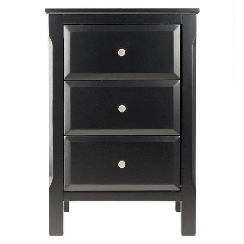 Black Wooden Nightstand Accent Table with 3 Spacious Storage Drawers - 15.75L x 15.75W x 23.63H 15