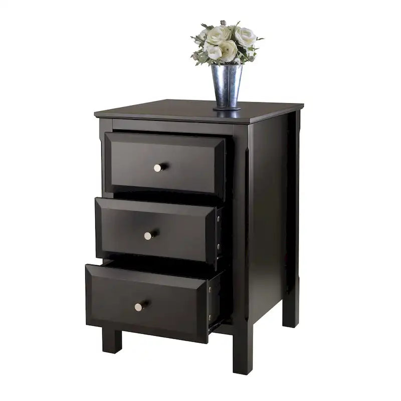 Black Wooden Nightstand Accent Table with 3 Spacious Storage Drawers - 15.75L x 15.75W x 23.63H 10