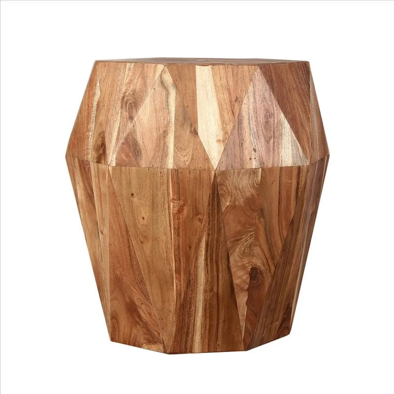 21.5 Inch Faceted Handcrafted Mango Wood Side End Table with Octagonal Top, Natural Brown - 16L x 16W x 21.5H 4