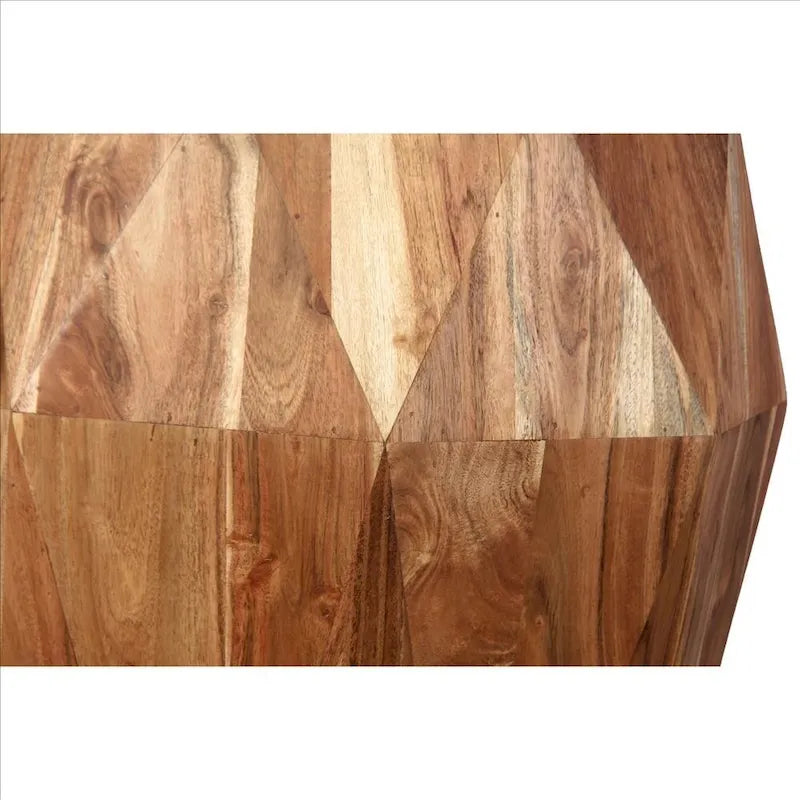 21.5 Inch Faceted Handcrafted Mango Wood Side End Table with Octagonal Top, Natural Brown - 16L x 16W x 21.5H 5
