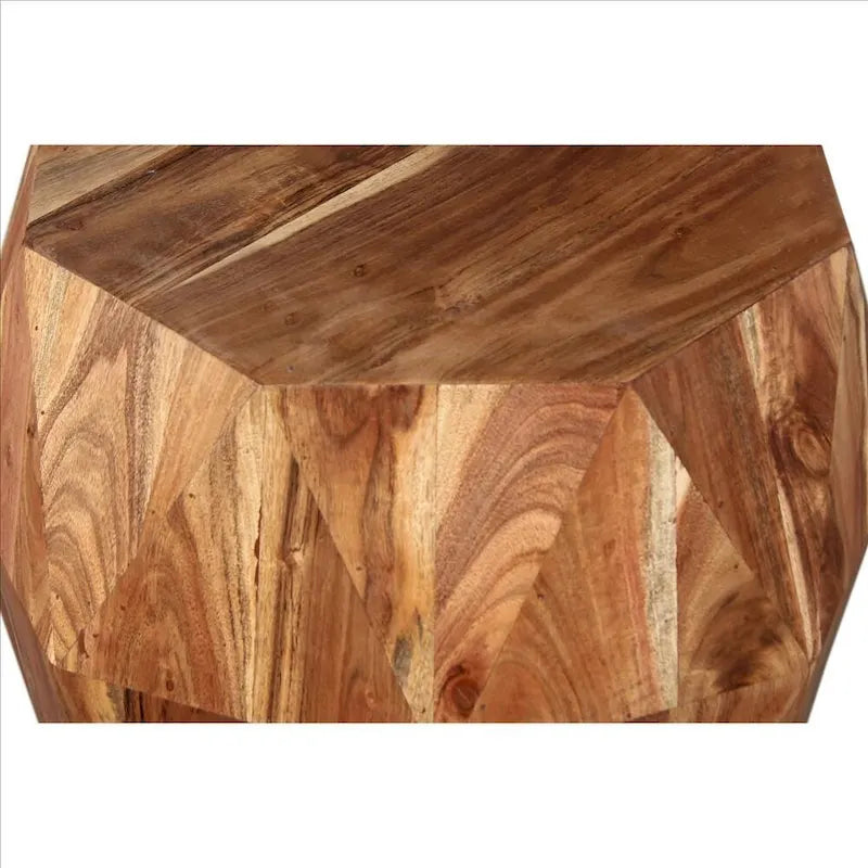 21.5 Inch Faceted Handcrafted Mango Wood Side End Table with Octagonal Top, Natural Brown - 16L x 16W x 21.5H 6