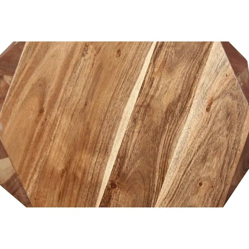 21.5 Inch Faceted Handcrafted Mango Wood Side End Table with Octagonal Top, Natural Brown - 16L x 16W x 21.5H 7