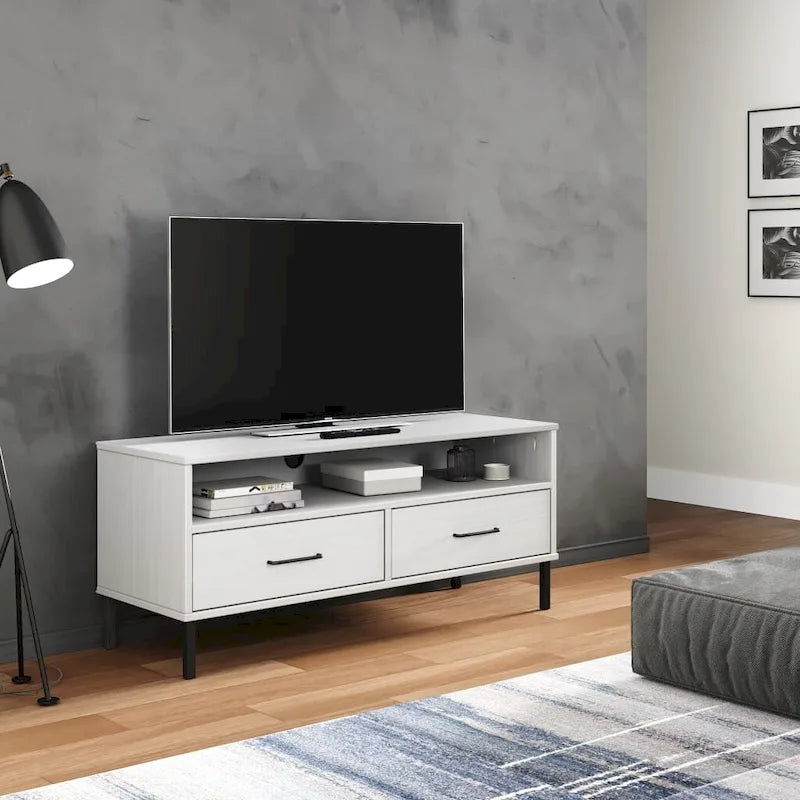vidaXL TV Stand TV Console TV Console with Metal Legs Solid Wood Pine OSLO - 41.7 x 15.7 x 18.3 21
