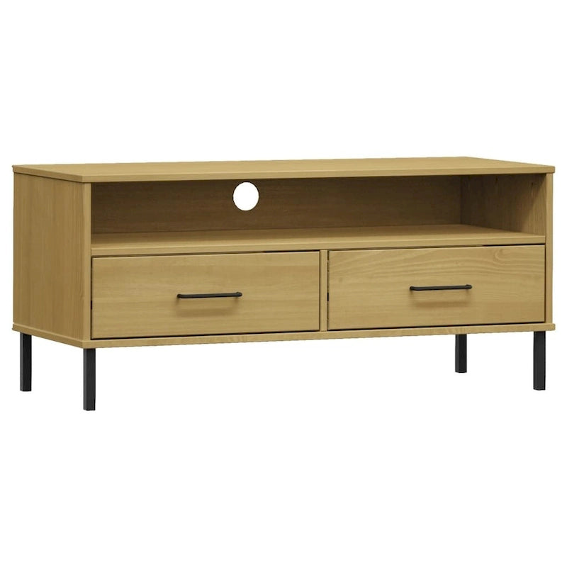 vidaXL TV Stand TV Console TV Console with Metal Legs Solid Wood Pine OSLO - 41.7 x 15.7 x 18.3 8