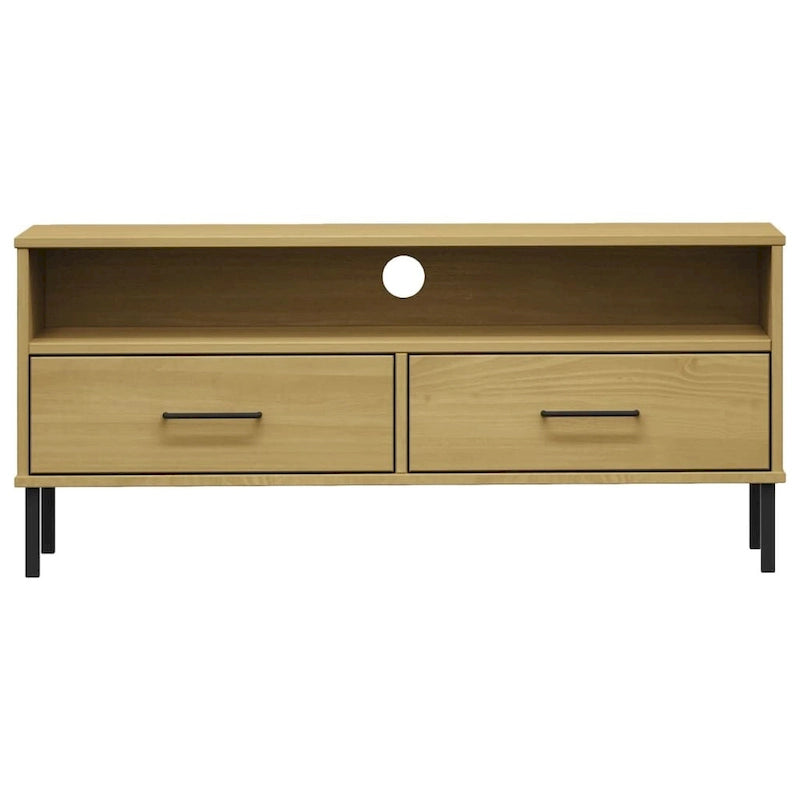 vidaXL TV Stand TV Console TV Console with Metal Legs Solid Wood Pine OSLO - 41.7 x 15.7 x 18.3 9