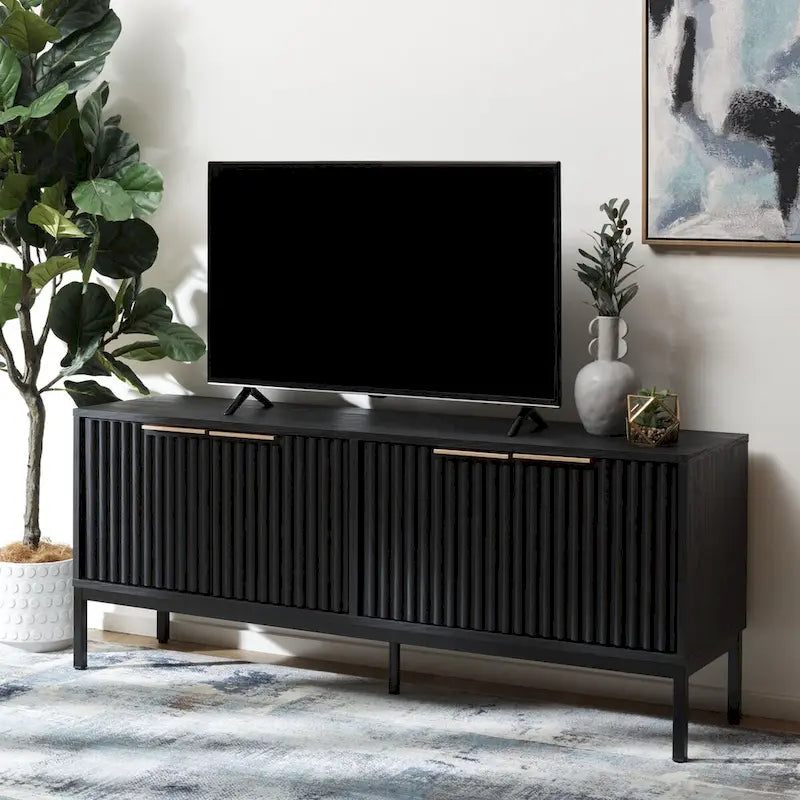 SAFAVIEH Deandra 4-Door Entertainment Media Stand (Fits Up To 65 Flatscreen TV) - 60.8 In. x 17.7 In. x 24.6 In. - 61Wx18Dx25H