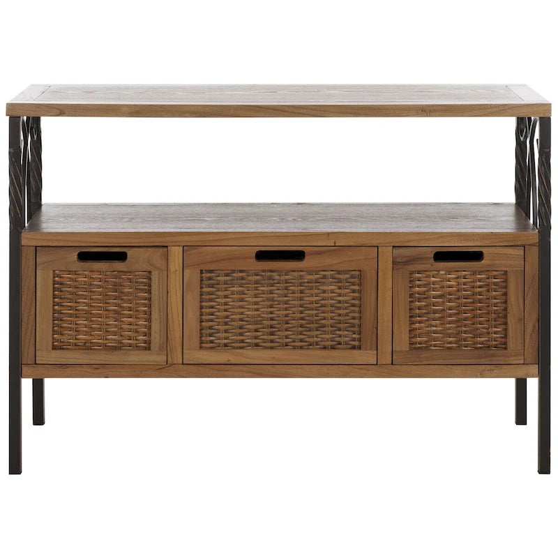 SAFAVIEH Tamuita Antique Pewter Dark Walnut Finish Console Table - 36 x 13.8 x 24.8 - 36Wx14Dx25H 14