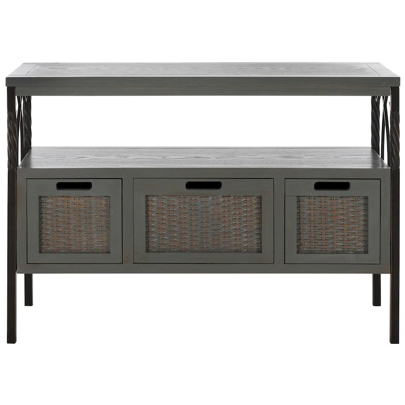 SAFAVIEH Tamuita Antique Pewter Dark Walnut Finish Console Table - 36 x 13.8 x 24.8 - 36Wx14Dx25H 15