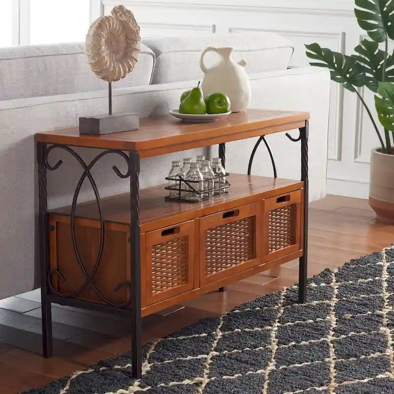 SAFAVIEH Tamuita Antique Pewter Dark Walnut Finish Console Table - 36 x 13.8 x 24.8 - 36Wx14Dx25H