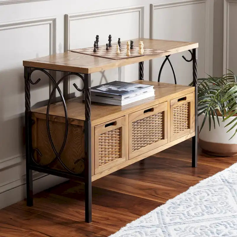 SAFAVIEH Tamuita Antique Pewter Dark Walnut Finish Console Table - 36 x 13.8 x 24.8 - 36Wx14Dx25H 3