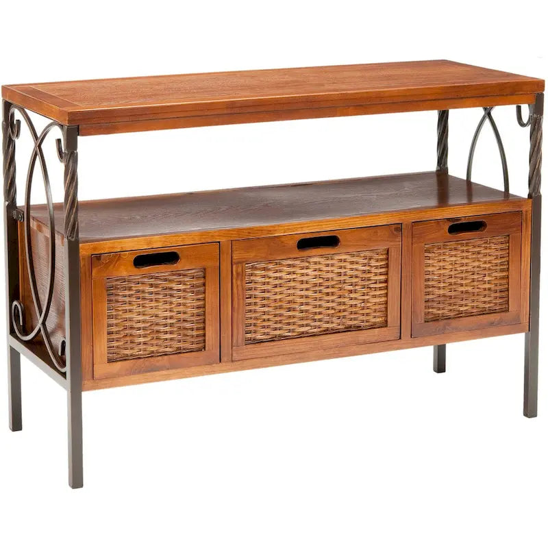SAFAVIEH Tamuita Antique Pewter Dark Walnut Finish Console Table - 36 x 13.8 x 24.8 - 36Wx14Dx25H 4