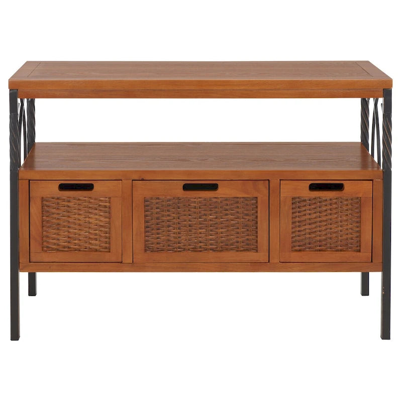 SAFAVIEH Tamuita Antique Pewter Dark Walnut Finish Console Table - 36 x 13.8 x 24.8 - 36Wx14Dx25H 5