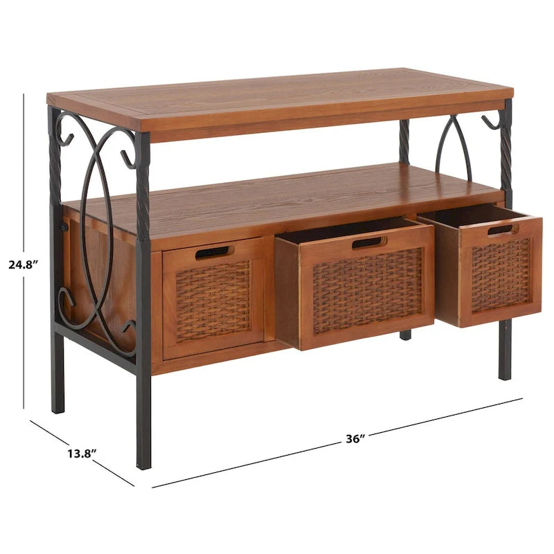 SAFAVIEH Tamuita Antique Pewter Dark Walnut Finish Console Table - 36 x 13.8 x 24.8 - 36Wx14Dx25H 6