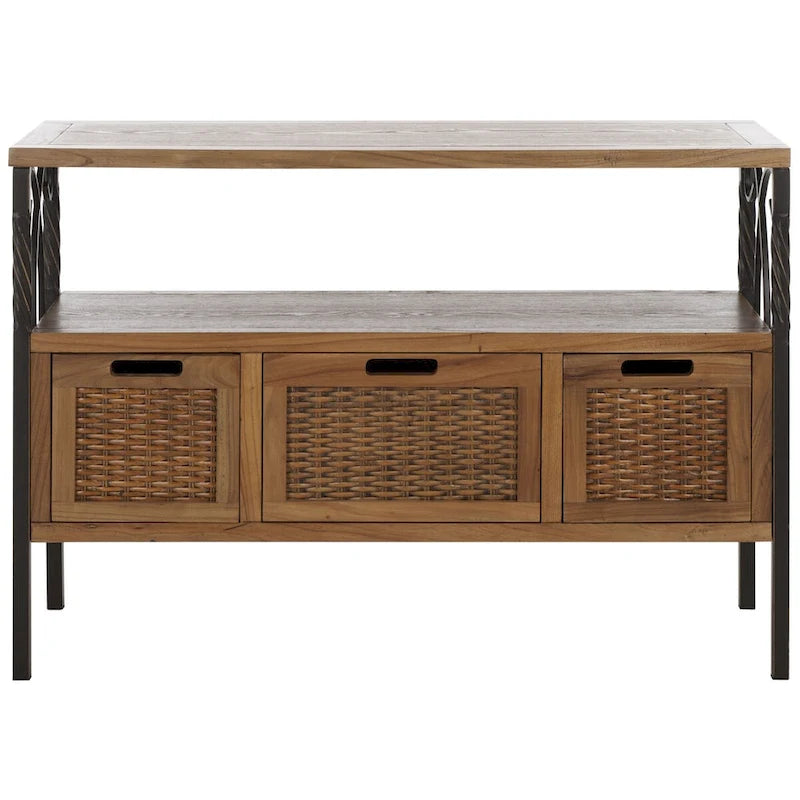 SAFAVIEH Tamuita Antique Pewter Dark Walnut Finish Console Table - 36 x 13.8 x 24.8 - 36Wx14Dx25H 7