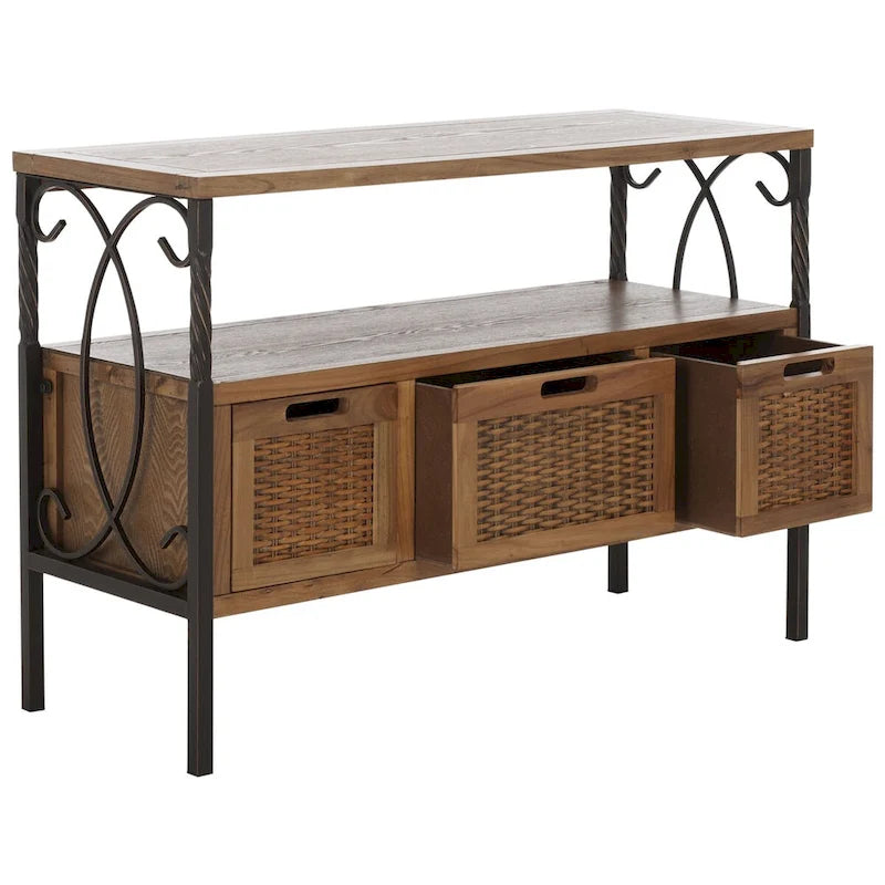 SAFAVIEH Tamuita Antique Pewter Dark Walnut Finish Console Table - 36 x 13.8 x 24.8 - 36Wx14Dx25H 8