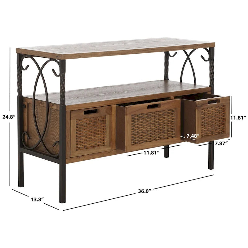 SAFAVIEH Tamuita Antique Pewter Dark Walnut Finish Console Table - 36 x 13.8 x 24.8 - 36Wx14Dx25H 9