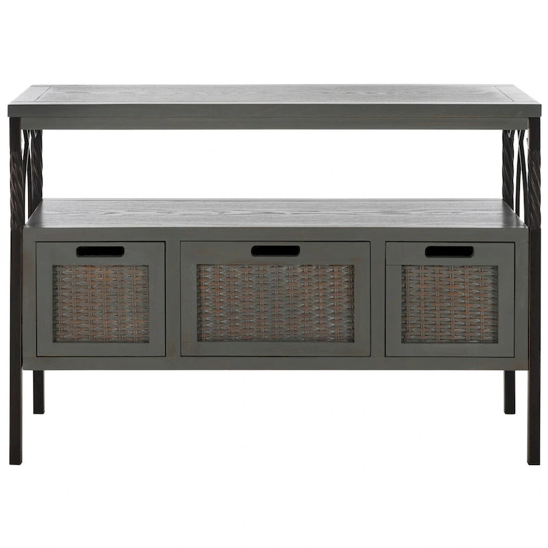 SAFAVIEH Tamuita Antique Pewter Dark Walnut Finish Console Table - 36 x 13.8 x 24.8 - 36Wx14Dx25H 10