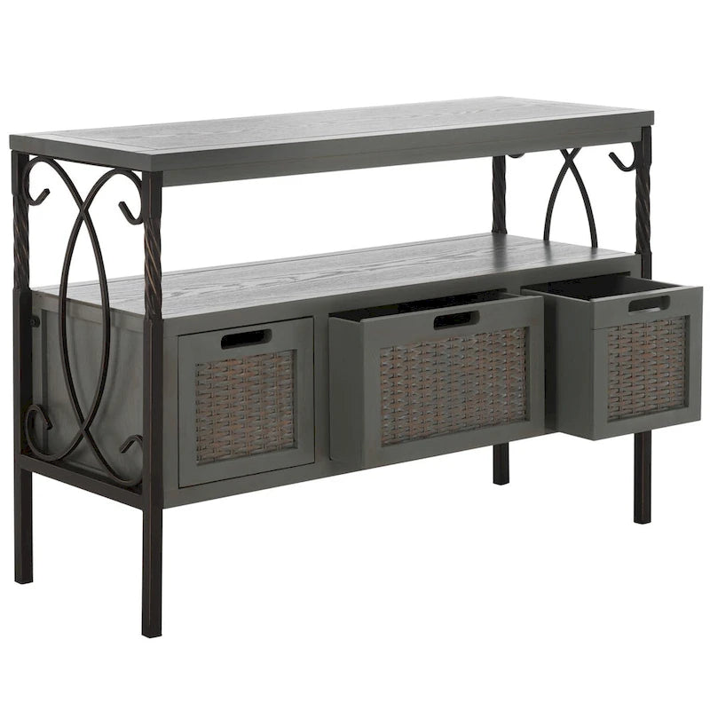 SAFAVIEH Tamuita Antique Pewter Dark Walnut Finish Console Table - 36 x 13.8 x 24.8 - 36Wx14Dx25H 11