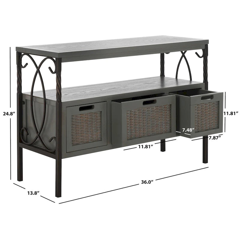 SAFAVIEH Tamuita Antique Pewter Dark Walnut Finish Console Table - 36 x 13.8 x 24.8 - 36Wx14Dx25H 12