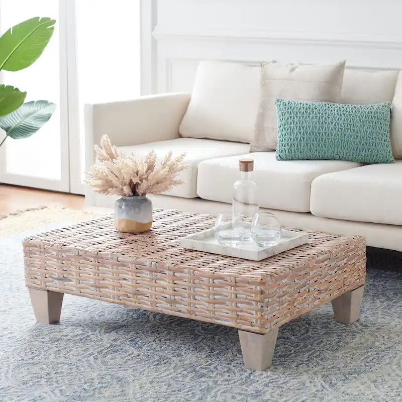 SAFAVIEH Caron Washed Natural Wicker Bench - 41 W x 28 D x 12 H - 41Wx28Dx12H 3