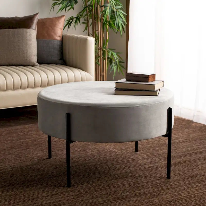 SAFAVIEH Shianne Round Velvet Cocktail Ottoman 3